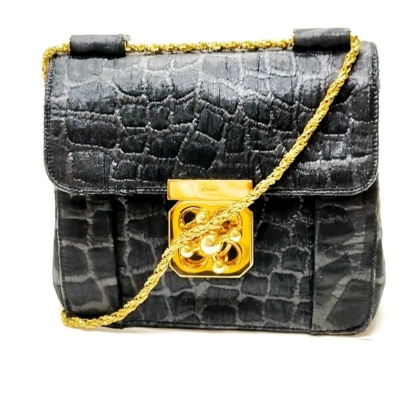 Chloe Elsie In Noir Chloe Black Shoulder/Crossbody Gold Chain Bag - Picture 1 of 6